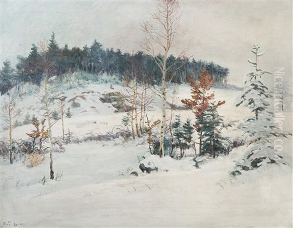 Birches In Winter Oil Painting by Gustav Pors