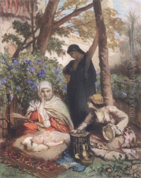 Scene De Maternite Dans Un Parc Oil Painting by Jean-Francois Portaels