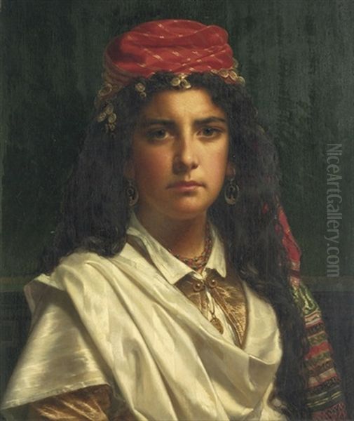 An Oriental Beauty Oil Painting by Jan Portielje