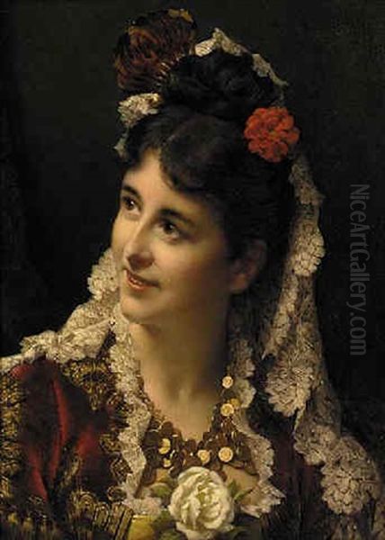 A Young Spanish Beauty Oil Painting by Jan Portielje