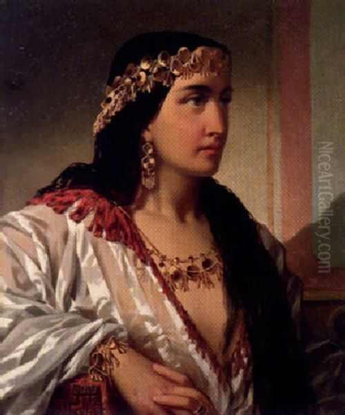 An Oriental Beauty Oil Painting by Jan Portielje
