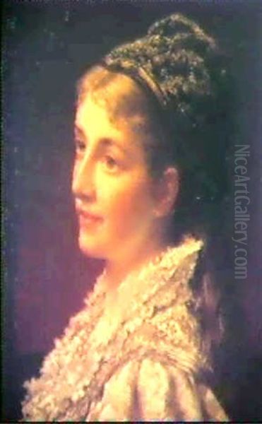 Jeune Fille De Profil Oil Painting by Jan Portielje