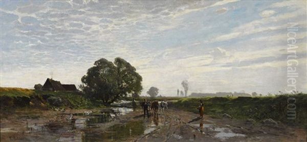 Dorfstrase Nach Dem Regen Oil Painting by Richard Von Poschinger