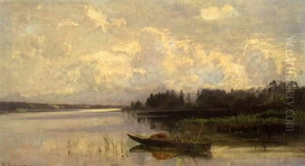 Boot Am Ufer Des Starnberger Sees Oil Painting by Richard Von Poschinger
