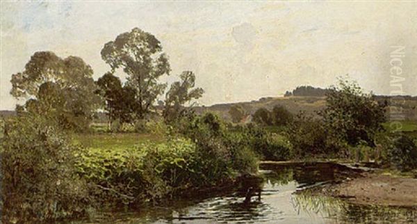 A River Landscape Oil Painting by Richard Von Poschinger