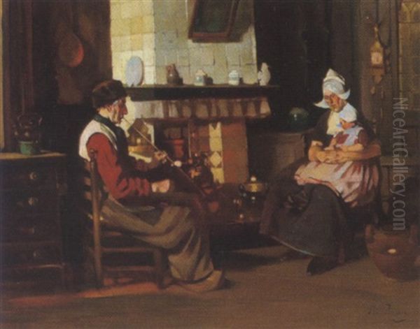 Hollandische Bauernfamilie In Der Kuche Oil Painting by Rudolf Possin
