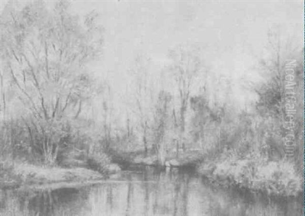 River Landscape Oil Painting by William Merritt Post