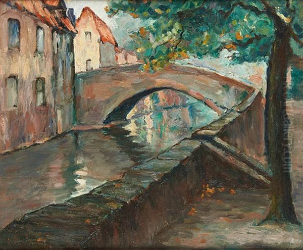 Le Pont A Bruges Oil Painting by Jules Postel