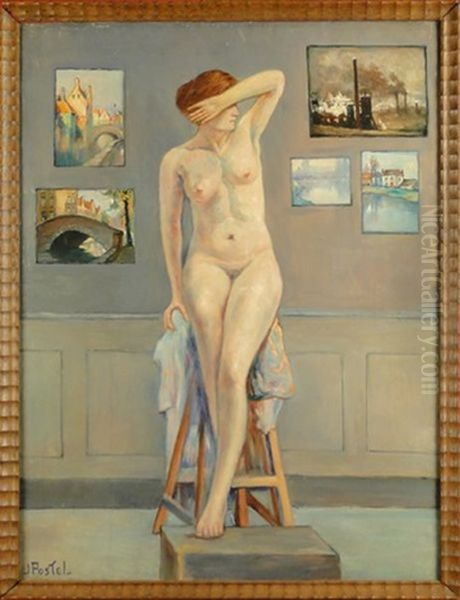 Femme Nue Dans L'atelier De L'artiste Oil Painting by Jules Postel