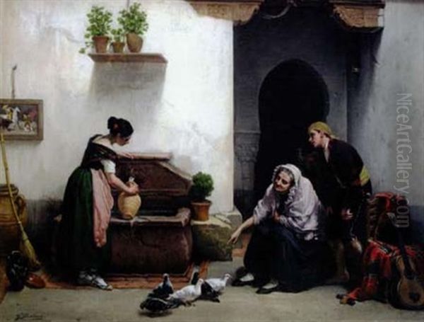 Famille Espagnole Pres D'une Fontaine Oil Painting by Gerritt Postma