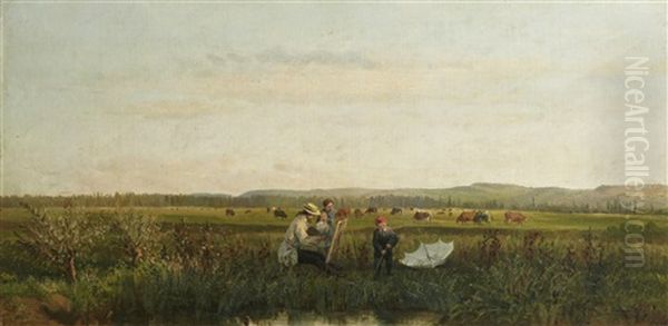 Le Peintre Sur Le Motif Oil Painting by Adolphe Theodore Jules Martial Potemont