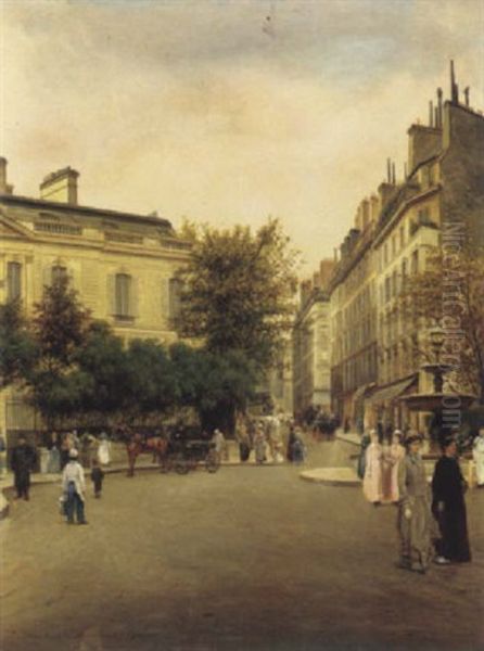 La Place Saint George Oil Painting by Adolphe Theodore Jules Martial Potemont