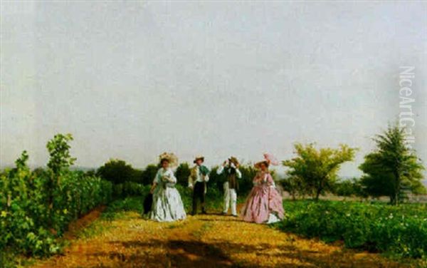 A Walk Among The Vines In Summer Oil Painting by Adolphe Theodore Jules Martial Potemont