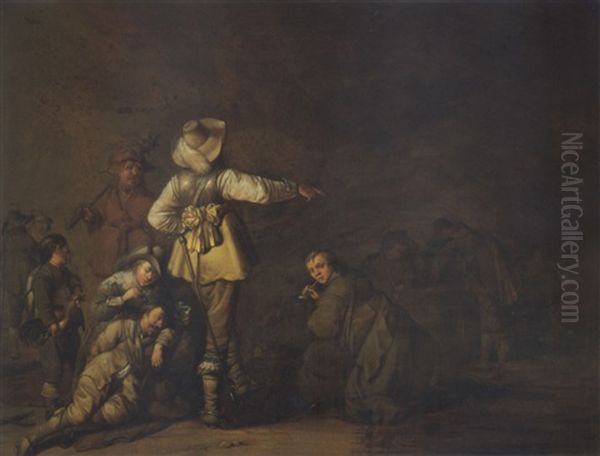Soldiers In A Cave Oil Painting by Pieter Symonsz Potter