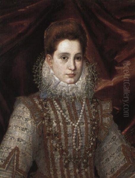 Portrait Of A Lady (margherita Of Savoy?) In A Gold-embroidered Dress Oil Painting by Frans Pourbus the younger
