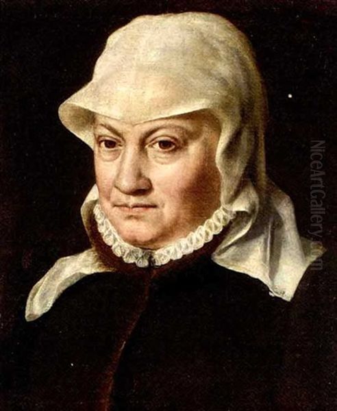 Portrait Of A Lady, Bust-length, In A Fur-trimmed Black Coat And A Headdress Oil Painting by Pieter Pourbus
