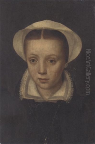 Portrait Of A Young Lady In A Black Dress With White Collar And Bonnet Oil Painting by Pieter Pourbus