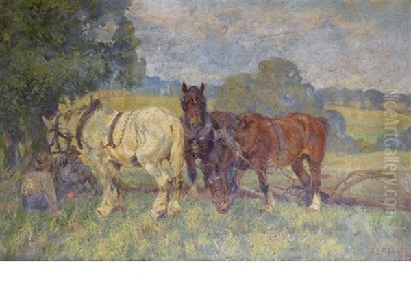 Field Labourers At Rest Oil Painting by Harold Septimus Power