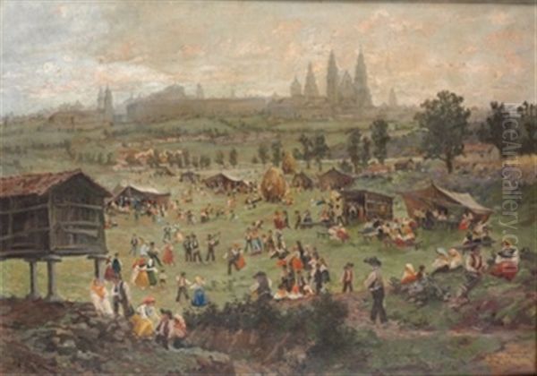 Romeria En Santiago De Compostela Oil Painting by Miguel Pradilla Gonzalez