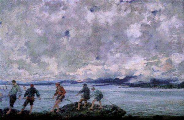 Pescadores Faenando Oil Painting by Miguel Pradilla Gonzalez