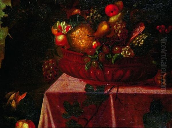 Nature Morte A La Coupe De Fruits Sur Un Entablement Oil Painting by Blas de Ledesma Prado