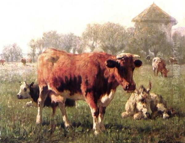 Vaches Dans Un Pre Oil Painting by Edmond Joseph De Pratere