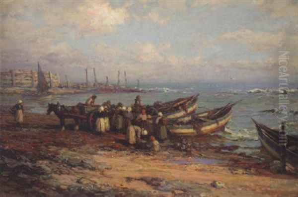 Collecting The Catch Oil Painting by William M. Pratt