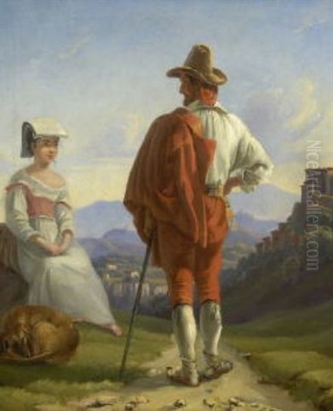 Begegnung In Den Sabiner Bergen Oil Painting by Friedrich Johann C.E. Preller the Elder