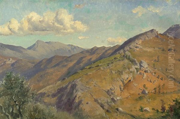 Berglandschaft Zwischen Civitella Und Roiate Mit Blick Auf Den Monte Serrone Oil Painting by Friedrich Preller the Younger