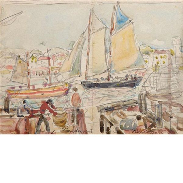 Boats In Harbor Oil Painting by Maurice Prendergast