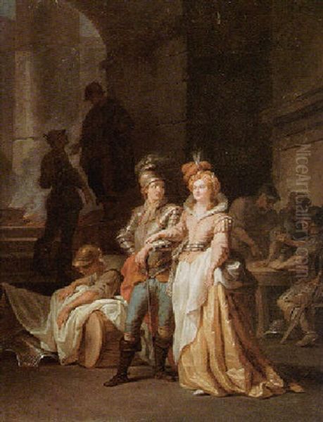 A Soldier With A Turkish Courtesan Oil Painting by Jean Preudhomme