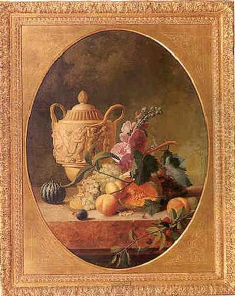Nature Morte Aux Fruits Et Vase En Terre Cuite Sur Un Entablement De Marbre Oil Painting by Jean Louis Prevost
