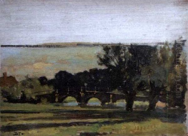 Bridge Near Farnham, Surrey Oil Painting by Bertram Priestman