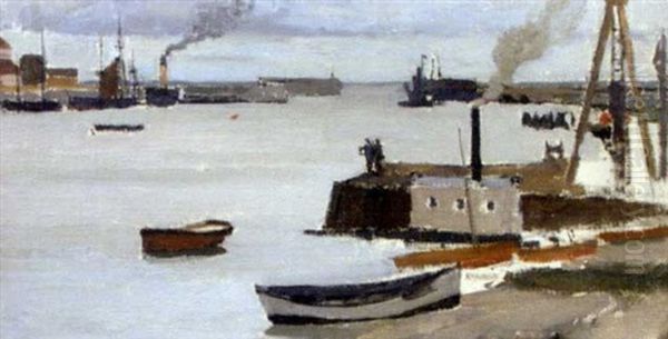 Walberswick Harbour Oil Painting by Bertram Walter Priestman