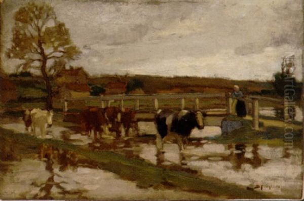 Crossing The Brook Oil Painting by Bertram Priestman