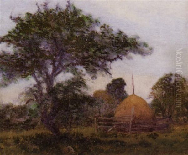 Landscape With Haystack Oil Painting by Bertram Priestman