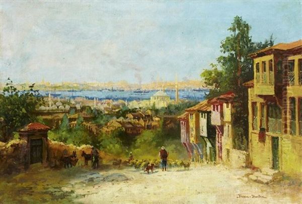 Vue Du Bosphore Des Hauts De Scutari, View Of The Bosphore From The Hights Of Scutari Oil Painting by Francois Leon Prieur-Bardin