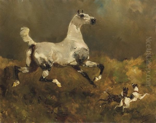 Cheval Blanc Oil Painting by Rene Pierre Charles Princeteau