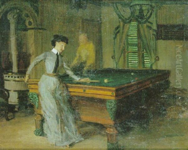 La Partie De Billard Oil Painting by Rene Francois Xavier Prinet