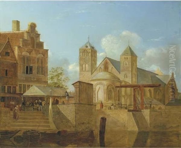 A View (church Of Saint Maria Im Kapitol With The Lichthof, Cologne?) Oil Painting by Johannes Huibert (Hendric) Prins