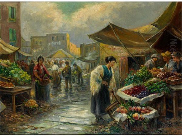 Auf Dem Markt Oil Painting by Gustav Prucha
