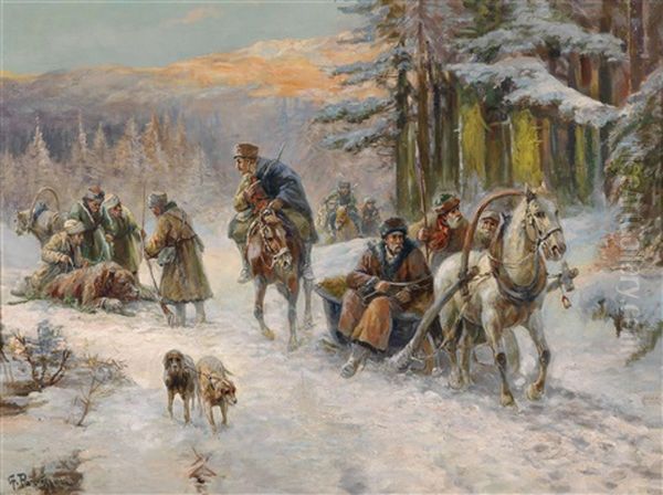 Nach Der Barenjagd Oil Painting by Gustav Prucha
