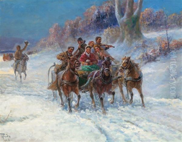 Frohlicher Brautzug Oil Painting by Gustav Prucha