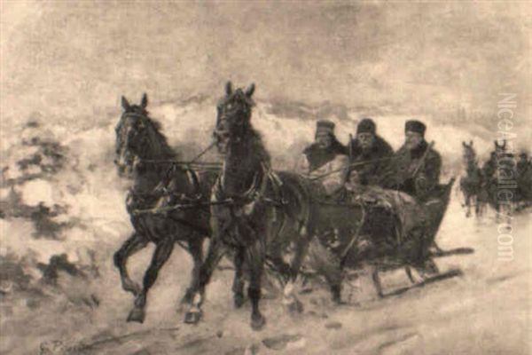 Ausfahrt Zur Jagd Oil Painting by Gustav Prucha