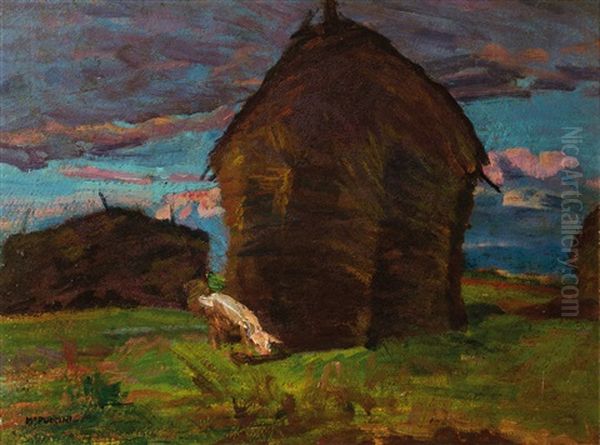Pagliai Al Tramonto Oil Painting by Mario Puccini