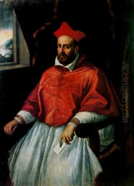 Portrait Of A Cardinal (cardinal Accolti Da Ravenna?) Seated, Wearing Robes And A Biretta Oil Painting by Scipione Pulzone