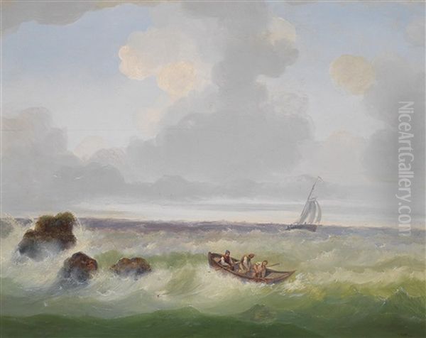 Maritime Scene Oil Painting by Josef Karl Berthold Puettner