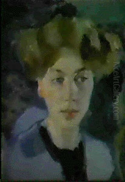 Kopf Einer Jungen Frau Oil Painting by Leo Putz