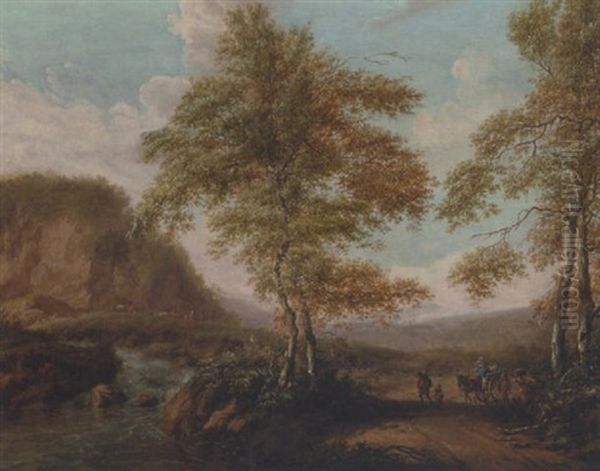 Baumlandschaft Mit Heimkehrenden Bauern Und Hirten Mit Vieh Oil Painting by Adam Pynacker