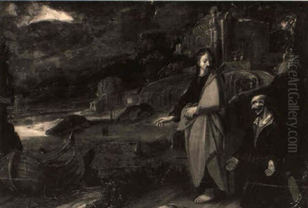 Saint Peter Kneeling Before Christ By The Shore Of Lake Galilee Oil Painting by Jan Pynas
